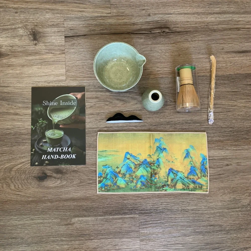 Shine Inside Matcha Tea Set Ceramic Bowl Bamboo Whisk Scoop Holder Handbook